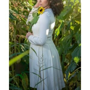 Salvatore Ferragamo Silk Dress 38 Cream Long Sleeve Pleated Italy Old Money